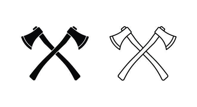 Two crossed axes silhouette on white background