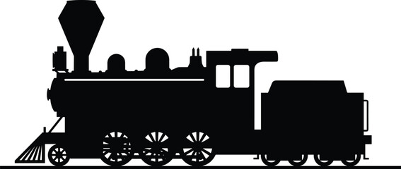 Vintage steam locomotive train silhouette vector illustration isolated on gray background classic railway transportation concept © MST