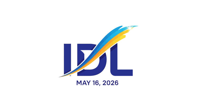 idl monogram logo ribbon celebration vector illustration with may 16 2026 date flat design