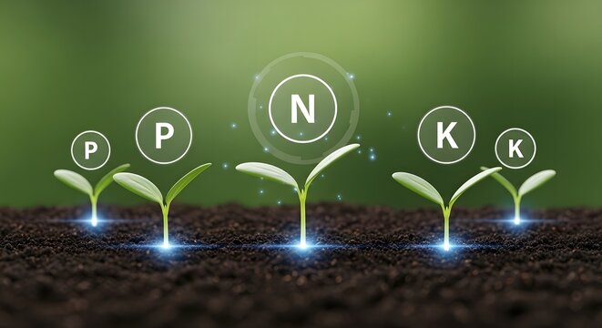 Npk fertilizer concept with seedlings nitrogen phosphorus potassium for plant growth