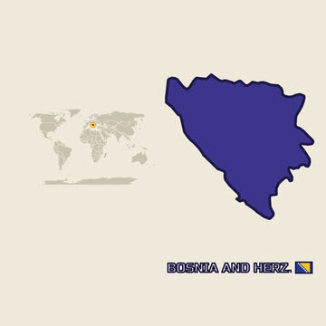 Map of bosnia and herzegovina with location on world map and national flag vector illustration