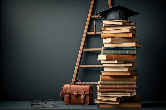 Education essentials books graduation cap and learning tools
