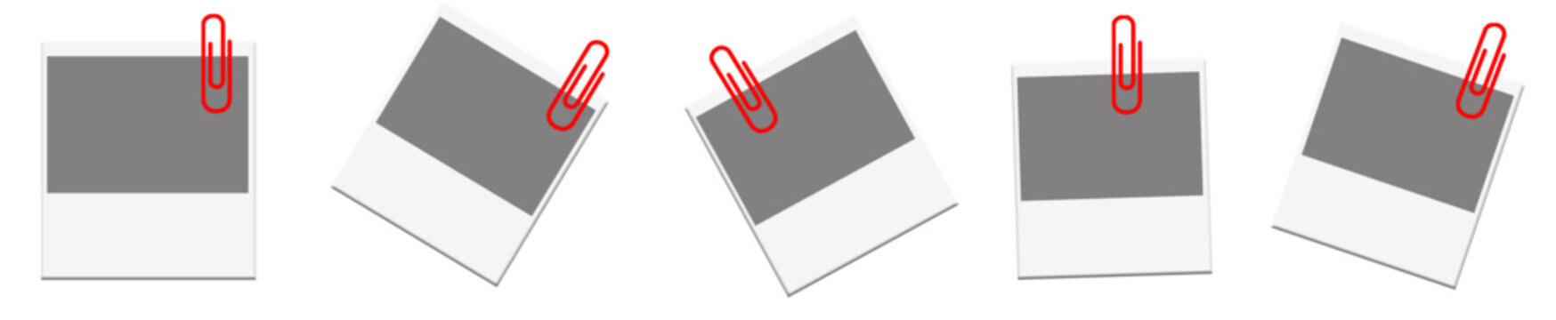 Banner Realistic photo frame. White empty photo frame. Retro photograph Photos hanging on red paper clip vector graphic design