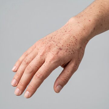 Petechiae on Human Hand Skin in Systemic Vasculitis Medical Close-Up Dermatology Concept