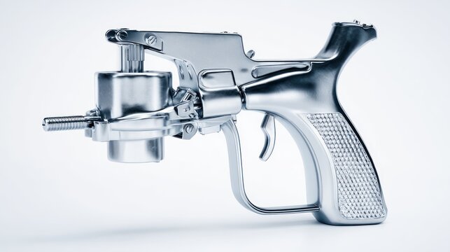 Metallic spray gun isolated on white industrial tool concept