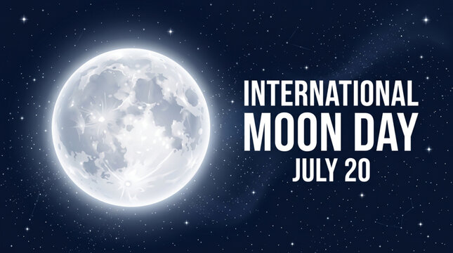 Glowing international moon day celebration with luminous lunar sky and cosmic astronomy vector background for education themes