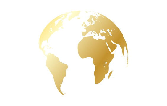 Golden globe illustration with white background symbolizing earth and unity international concept