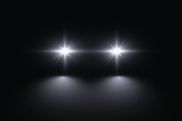 Cars light effect. White glow car headlight bright beams ray isolated on transparent background   © Alesya