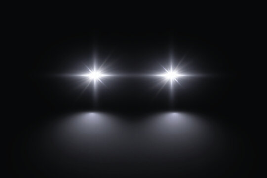 Cars light effect. White glow car headlight bright beams ray isolated on transparent background	
