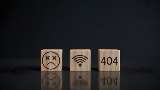 Error 404 Page Not Found with Sad Face and WiFi Symbol &ndash; Website Error Concept