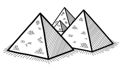 Great pyramids of giza line art illustration showing historic egyptian landmarks with brick texture and desert ground for travel and history design themes. © Yesyx