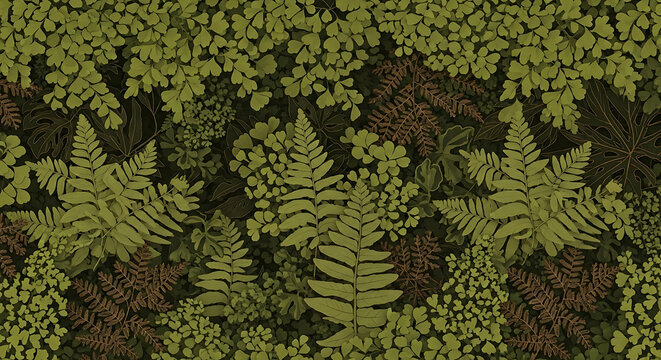 Dense green fern and leaf pattern isolated on a transparent background