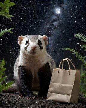 A javan ferret badger badger ai-generated fantasy animal, fictional species  in a cosmic dust drift