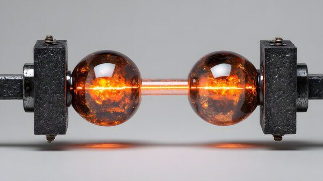 Frosted glass nodes connected by an amber laser through a security ring