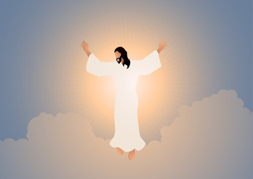 Biblical vector illustration series, Ascension of Jesus Christ in Heaven.