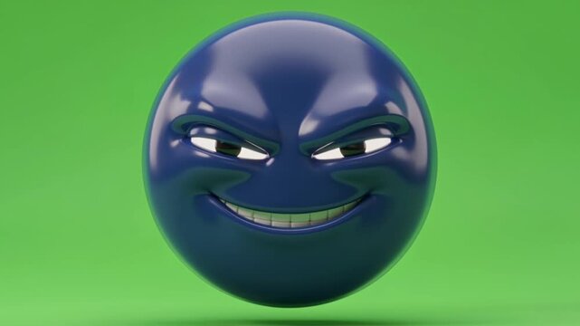 3D Blue Emoji with Sly Smirk and Shifting Eyes on Green Background