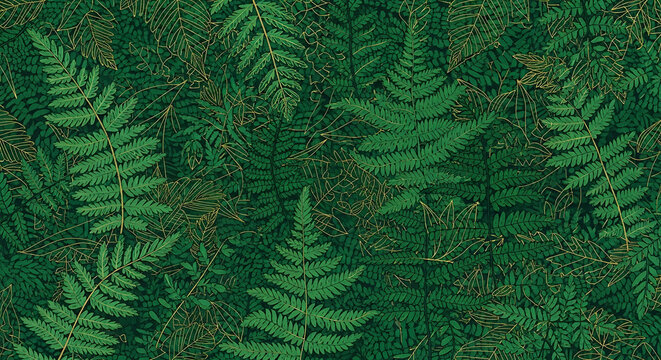 Lush green fern leaf pattern isolated on a transparent background