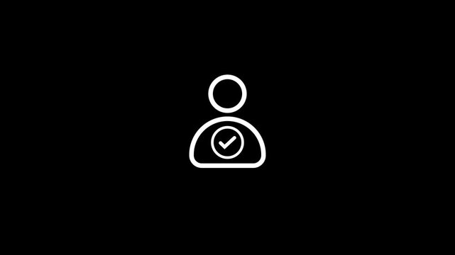 Person icon with checkmark symbol representing user verification and approval on black screen