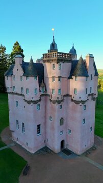 Slow Panning Movement Showing the Intricate Turrets of Craigievar Castle in Aberdeenshire