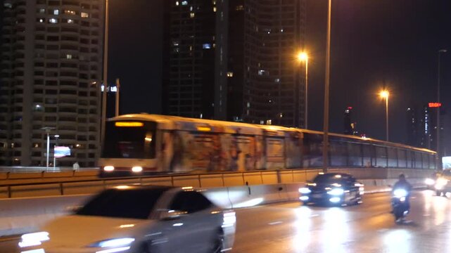Metro train and traffic in Bangkok