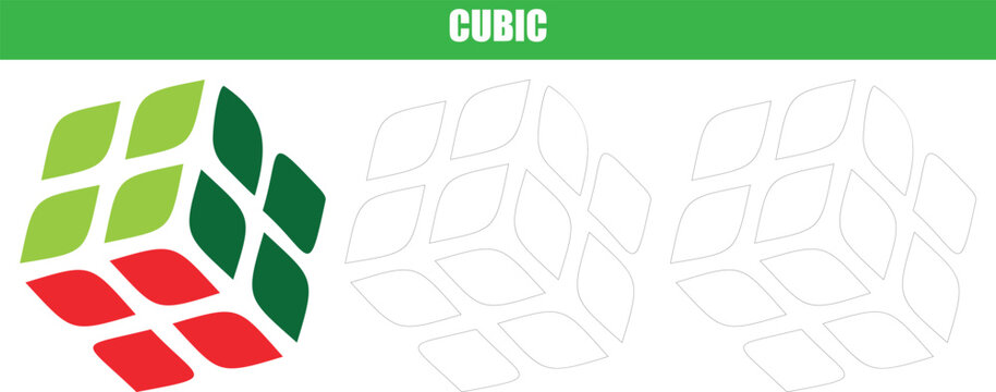 Cubic shape composed of diamond leaf motifs isolated on transparent background for modern branding graphic templates.