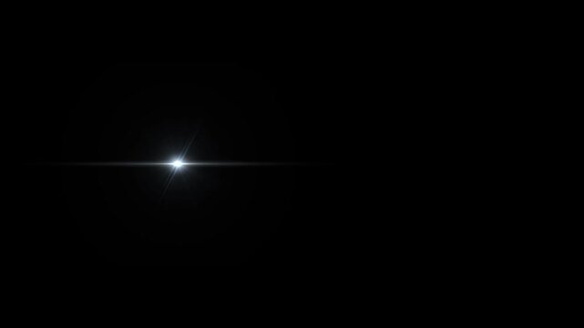 Dynamic blue camera lens flare with ethereal light rays, sparkling bokeh circles, striking blue lens flare featuring a sharp starburst emanating light rays on black screen, ultra hd motion graphics 4k