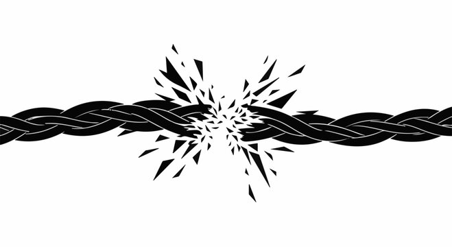 Thick black rope snapping apart in a dramatic explosion of fragments
