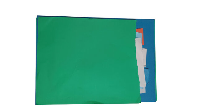 Green folder with tabs and red pen on top