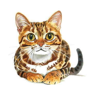 watercolor vector of Rusty-spotted Cat , isolated on a white background.