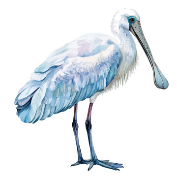 Royal Spoonbill, watercolor vector clipart, isolated on a white background.
