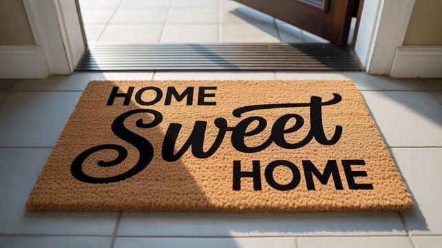 Coir doormat with home sweet home text placed at entrance