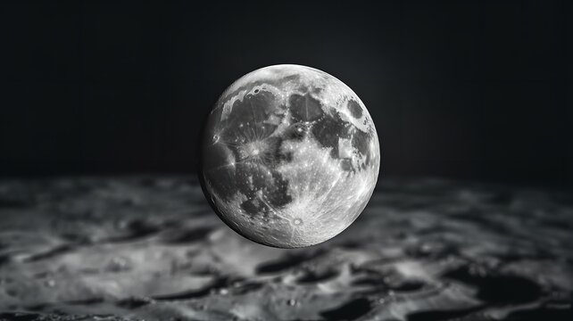 Moon floating in space with cratered surface