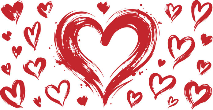 Red heart brush shape, love  shape isolated vector