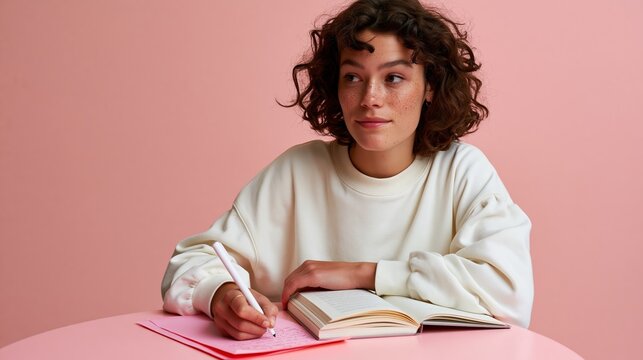 Introverted Teenager Writing in Notebook at Desk