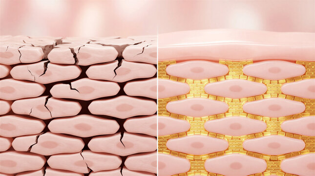 Conceptual illustration of ceramides restoring the skin barrier. 