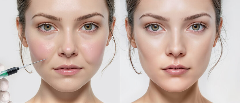 Beauty injections sclerotherapy before and after, ai generated. Medicine treatment concept injection and cosmetic skin improvement. Professional skincare, rejuvenation and non surgical procedure.