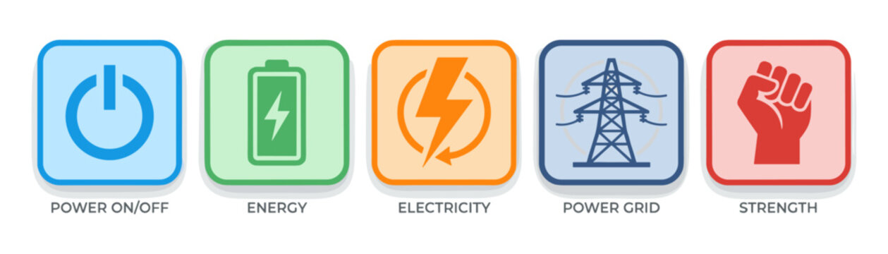 Power, Energy, Electricity & Strength Icon Set