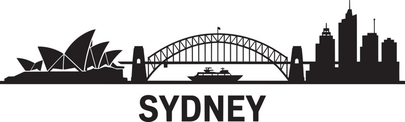 Fototapeta premium Sydney Australia cityscape with famous landmarks opera house harbour bridge and a boat in solid