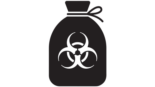 Biohazard bag icon with radioactive warning symbol and rope tie, vector style graphic on white background