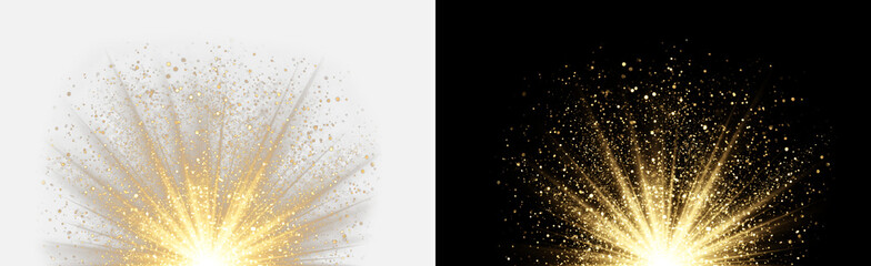 Gold glitter explosion isolated on transparent background, sparkling particle burst shine effect, radiant golden dust spray overlay, shimmering starburst confetti glow, glitter cutout, glitter PNG © Pixora