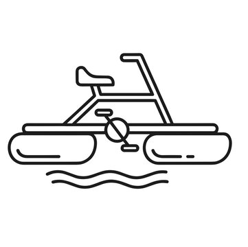 Outline icon of a water bike floating on wavy water for summer recreation and water sport concept with minimalist illustration
