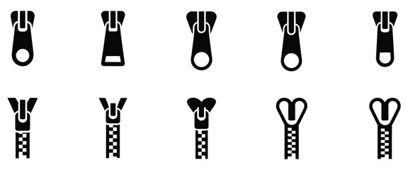 Zipper pullers and sliders collection featuring different shapes of garment fastener components for fashion accessories, apparel hardware, and textile design vector illustration. © MASUD MONY