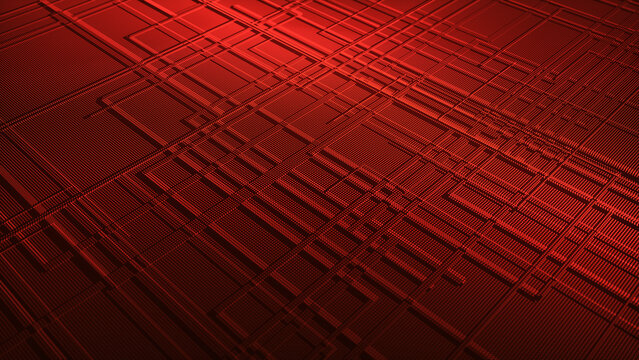 An abstract technological composition of glowing dots and lines forming a complex digital structure. The vibrant geometric grid conveys the atmosphere of high technology, digital systems, and virtual