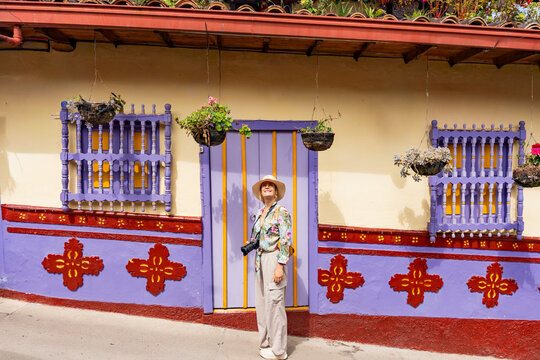 Colorful colonial facade in Guatape, Antioquia, Colombia