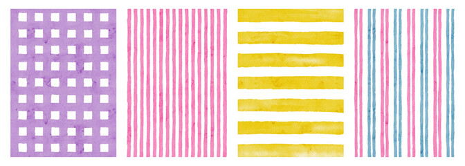 Hand Drawn Vibrant summer watercolor frame. Mediterranean style Border with wavy stripes and line in trendy, vintage styles. Perfect for quirky holiday, wedding, birthday gift decorations. © anya