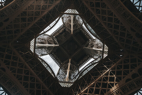 Stunning view from beneath the Eiffel Tower in Paris