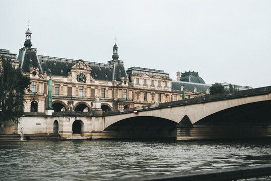 Historic architecture and bridge along the Seine River