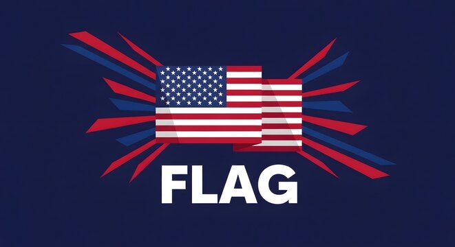 American flag graphic with radial stripes and bold typography