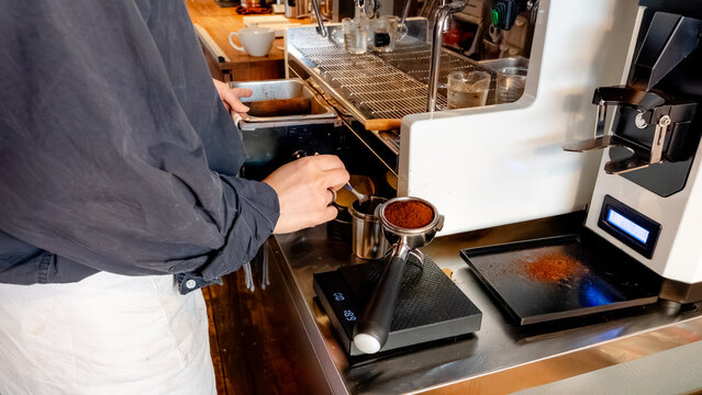 Barista preparing coffee in South Korean coffee shop