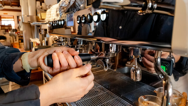 Coffee preparation in a South Korean shop setting
